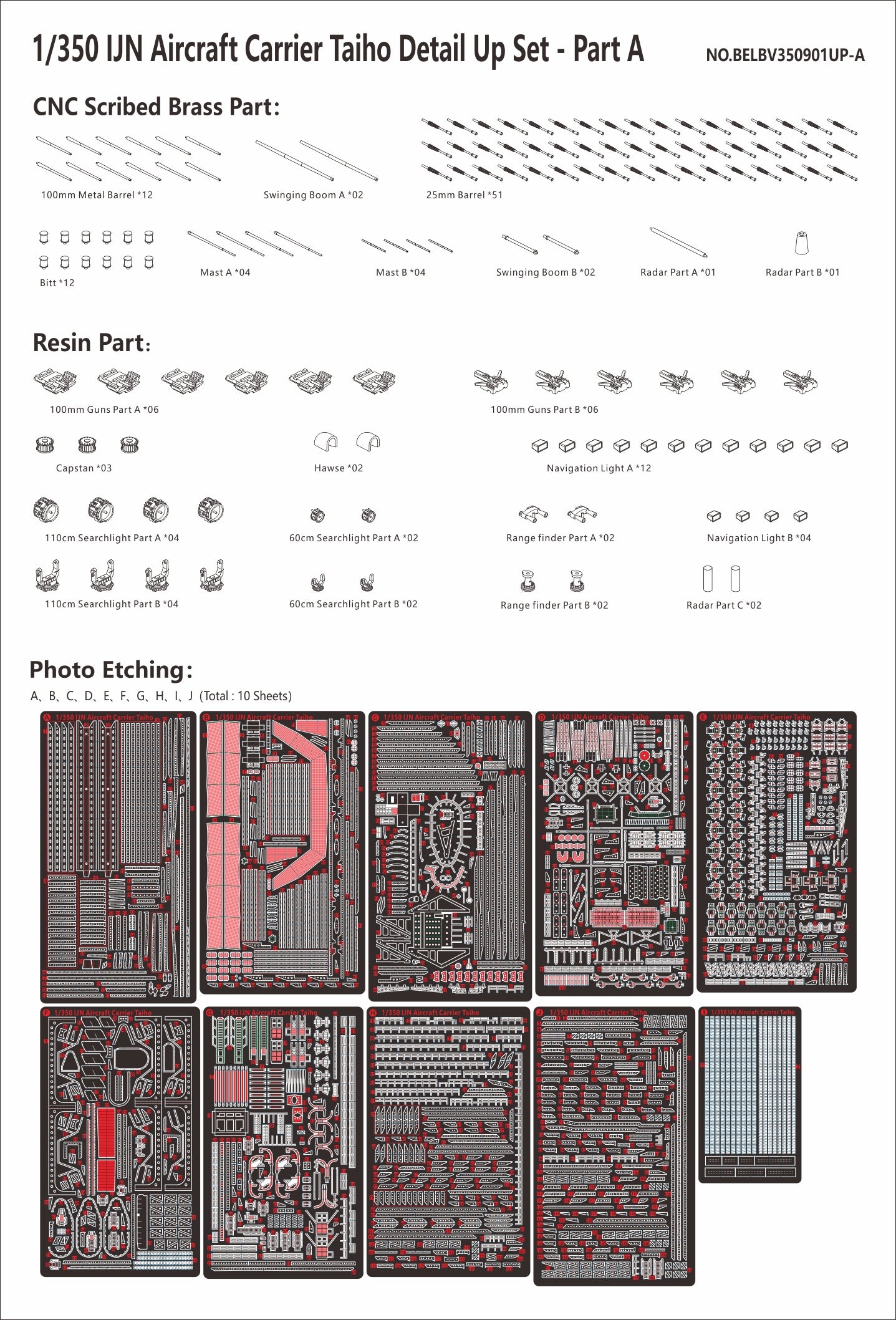 Veryfire 1/350 IJN Aircraft Carrier Taiho DetailUp Set(Part A+B+C)BELBV350901UP