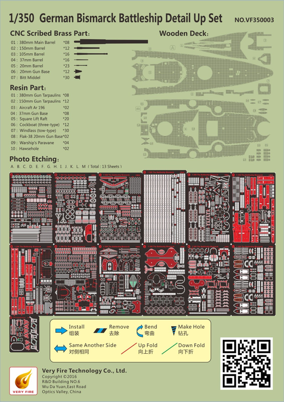 Набор деталей для V ery Fire 1/350 DKM Bismarck (для Tamiya)（VF350003）